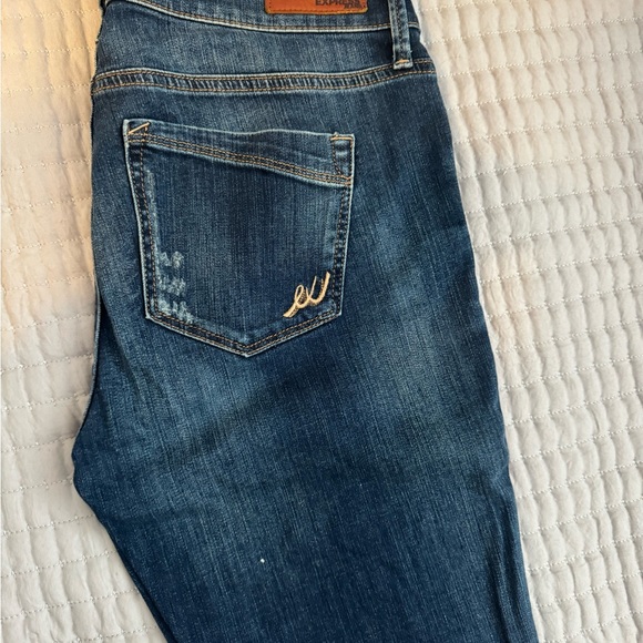 Express Mid-Rise Skinny Stretch Distressed Jeans Size 8R - Picture 7 of 9
